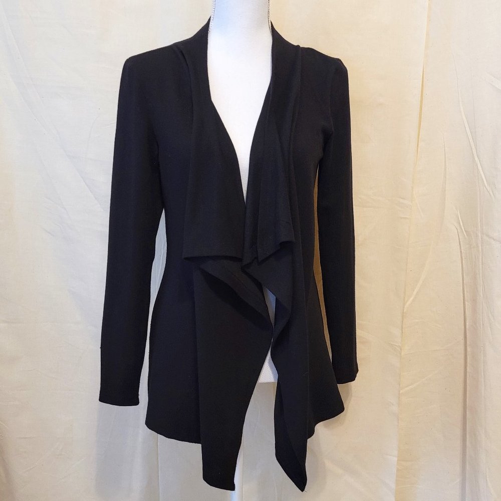 NEIMAN MARCUS - Black Stretch Waterfall Front Jacket